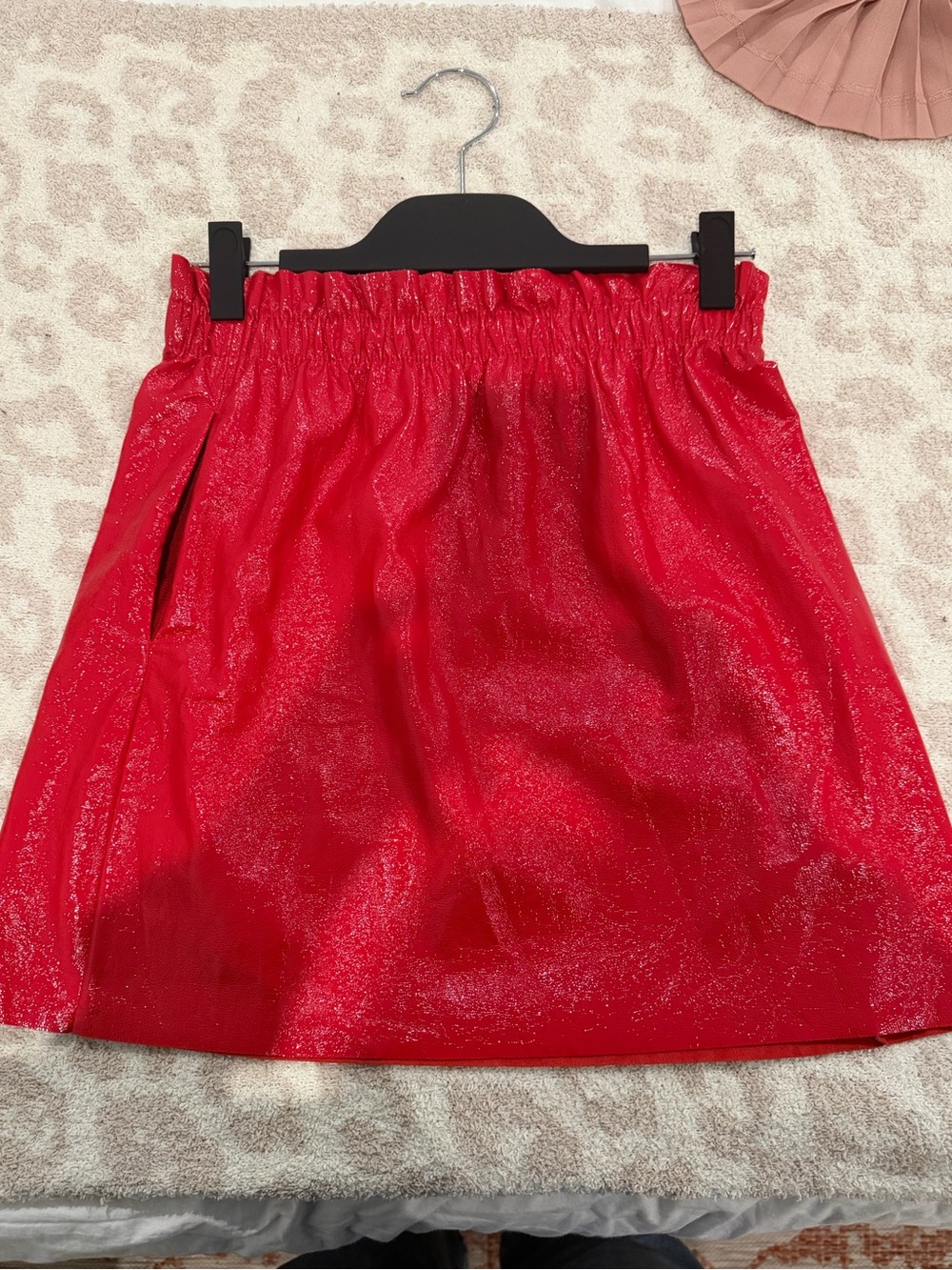Zara Red Shimmer Mini Skirt with Elastic Waist